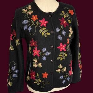 Vtg embroidered floral wool cardigan